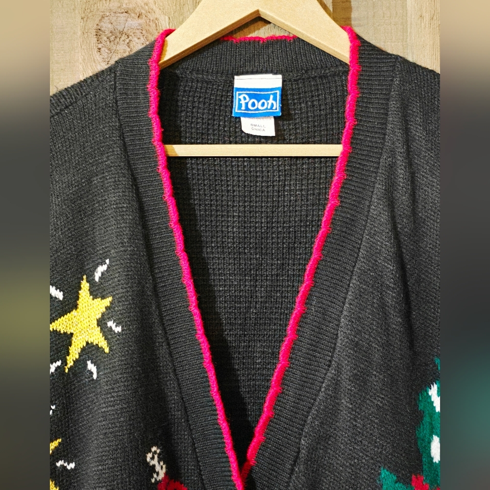 SOLD Vintage Disney Winnie The Pooh Christmas Knit Cardigan Sweater Women's - Picture 3 of 8